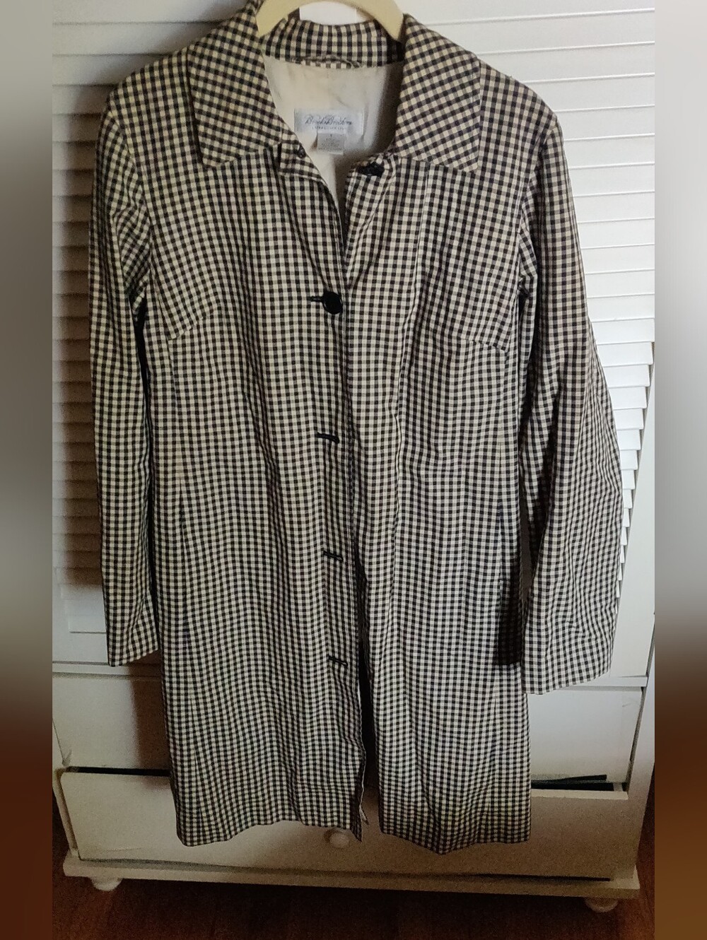 Brooks Brothers Classic Black & Cream, Tan Gingham Trench Coat Size Small